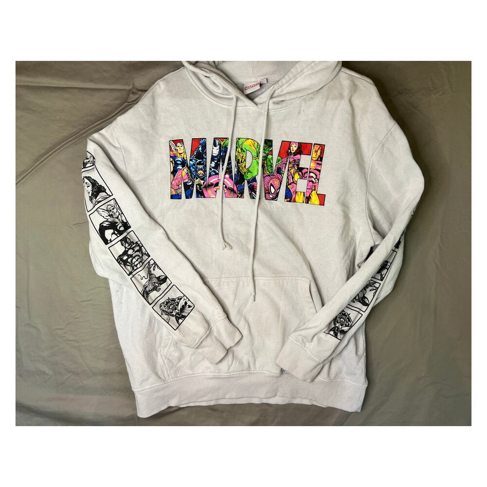Marvel white hooded sweatshirt comic-style hoodie XL